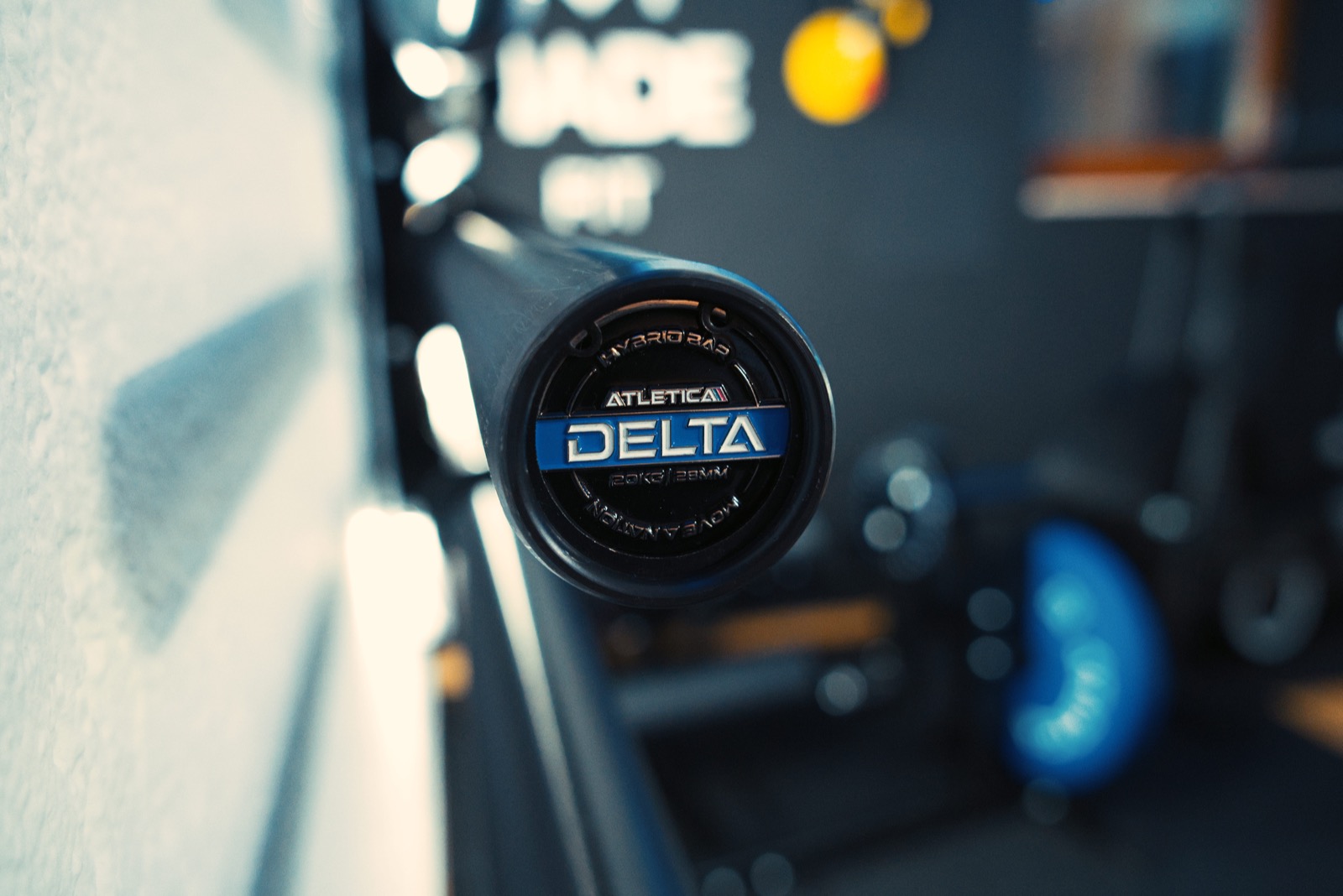 Close-up of a barbell end cap