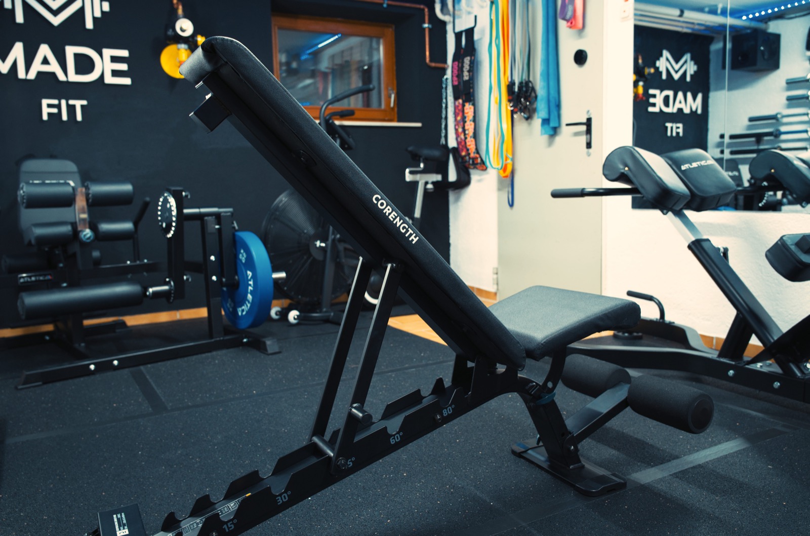 Incline bench and equipment in the Made Fit room