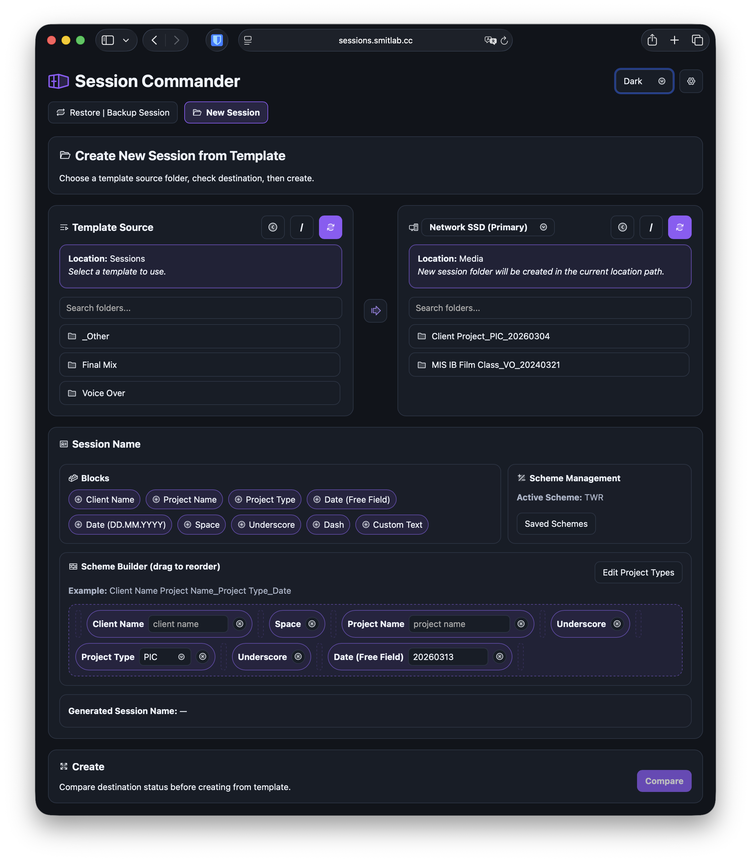 Session Commander interface